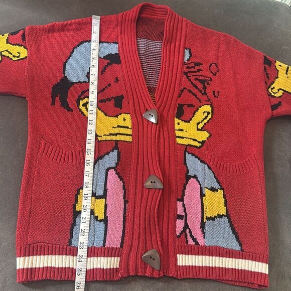 Women’s Donald Duck Red Knit Cardigan Sweater Front Pockets Size S-L NWOT - Picture 6 of 7